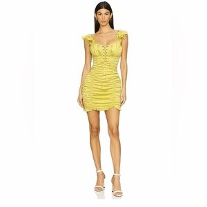 Mable Ruched lace up lime green mini dress